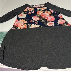 My Amelia James Medium 3/4 Sleeve Gray Blue Floral Print Dress